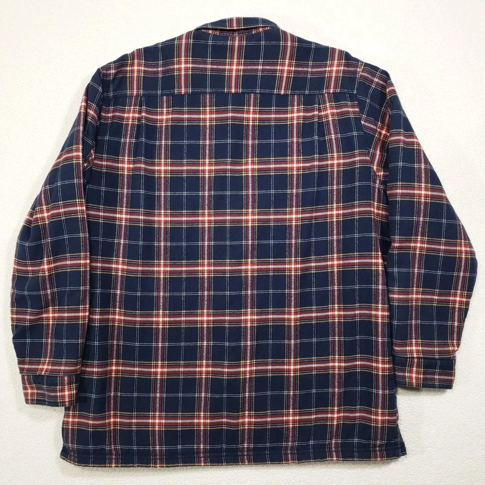 L.L. Bean Fleece Lined Flannel Shirt Jacket Mens Large Blue Red Plaid Shacket